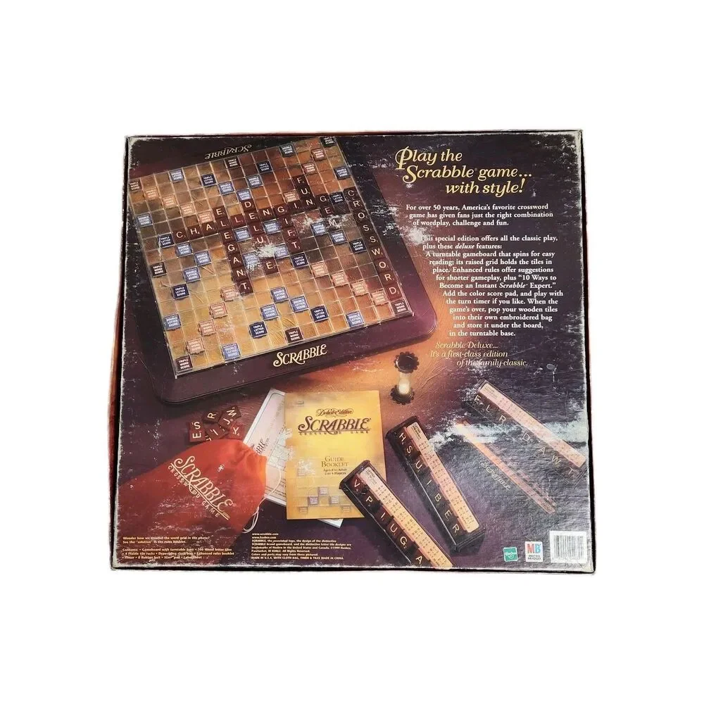 Vintage Scrabble Deluxe Edition Crossword Game Rotating Board 1999